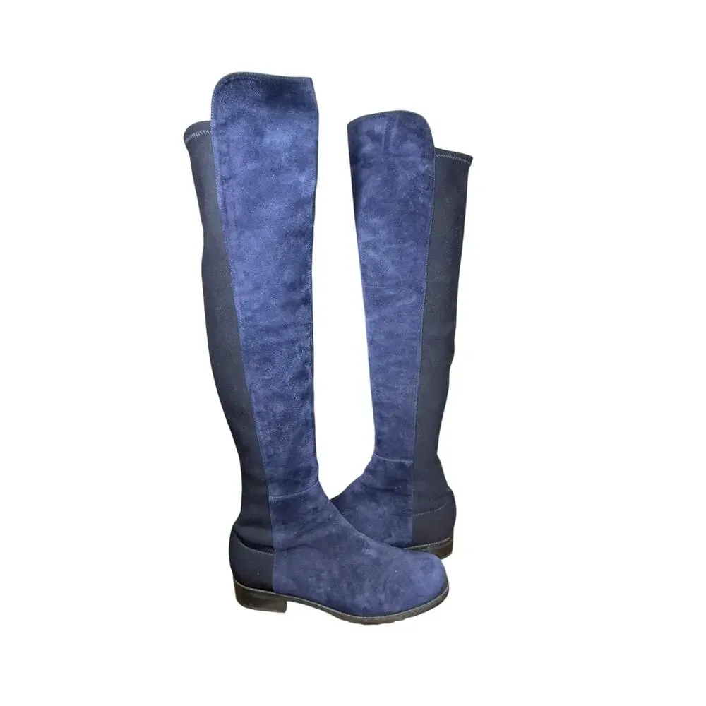Stuart Weitzman Two Toe Blue 5050 Stretch Suede Over Knee Boots Size Women's 6